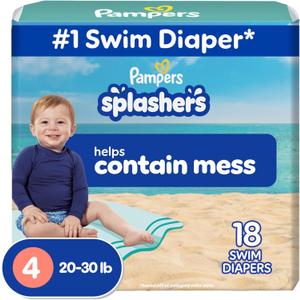 Pampers Swim Diapers - Splashers - Size 4, 18 Count, Gap-Free Disposable Baby Swimming Pants, 20-33 Lb