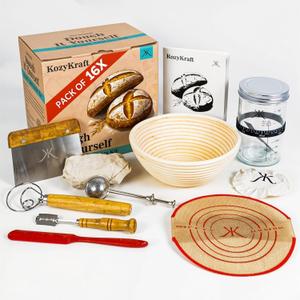 KozyKraft Sourdough Starter Kit  Bread Baking Supplies, Banneton Basket, Whisk, Lame, Scraper  Beginner-Friendly Artisan Bread Making Set