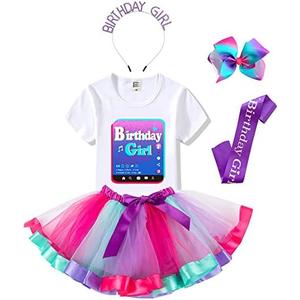 Tutu and Sian Birthday Girl Outfit Party Costume – Shirt, Tutu Skirt, Satin Sash, Hair Bow, 9-10Y