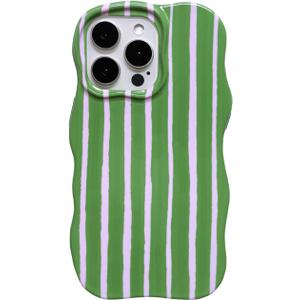 for iPhone 16 Pro Max Case Striped Cute Aesthetic Stylish Trendy Wave Protective Phone Case Durable Shockproof-Green