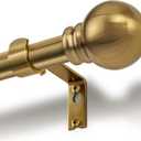 Brushed Brass Curtain Rods 32 to 152 Inch for Windows, 1 Inch Heavy Duty Adjustable Curtain Rod with Classic Metal Ball Finials, Antique Warm Gold Extra Long Drapery Rod for Living Room & Bedroom