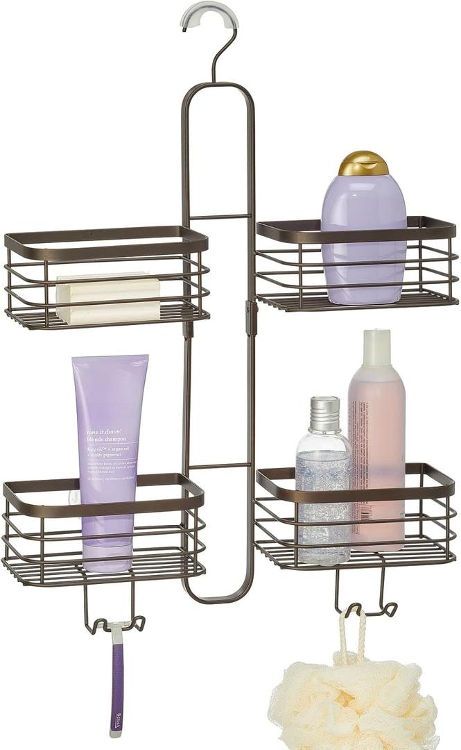 mDesign Metal Steel Hanging Shower Caddy, 4 Basket Organizer Rack for Bathroom; Hold Handheld Shower Head, Hose, Shampoo, Conditioner, Shaving Cream, Soap, Loofah - Carson Collection - Bronze