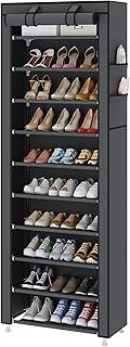 UDEAR 9-Tier Free Standing Shoe Rack Sturdy Shoe Rack Organizer for Closet Entryway Stackable Shoe Shelf with Dustproof Cover,Grey, 11x23.6x58.3in