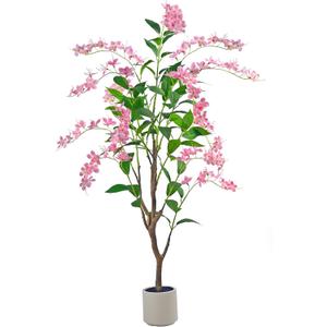 Artificial Jasmine Tree 5ft Beige Flower Pot Fake Trees, Lifelike Artificial Trees with Natural - Looking Blooms, Perfect for Any Space