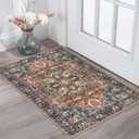 KOZYFLY Small Area Rug 2x3 Ft Rugs for Entryway Washable Boho Entry Rug Non Slip Door Mat Indoor Entrance Faux Wool Vintage Printed Kitchen Rug Throw Rugs for Entrance Kitchen, Red/Navy Blue/Brown