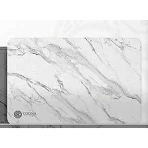 Stone Drying Mat for Kitchen Counter - Large 24"x16", Self-Absorbent, Quick Drying, Non-Slip Pad, Sandpaper, Prevents Pooling Water - Gray Marble
