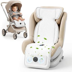 Stroller Cooling Pad with Fan for Baby, 10000mA Rechargeable Battery Baby Car Seat Cooling System for Backseat, Max 10H Ventilation 3 Speeds Cooling Mat Liner for Toddler Boys Summer Essentials