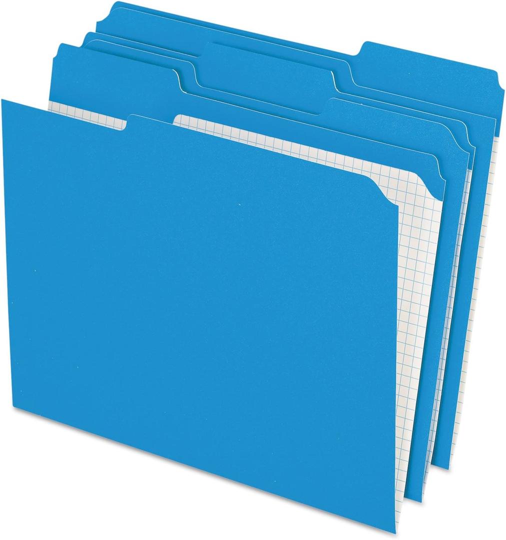 Pendaflex Color File Folders with Interior Grid, Letter Size, Blue, 1/3 Cut, 100/BX (R152 1/3 BLU)