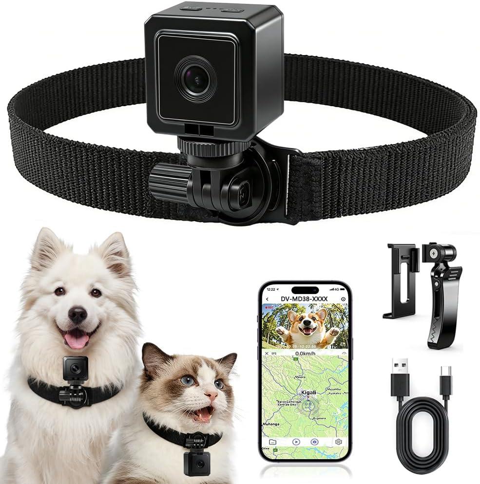 AEZ Pet Camera Collar with APP Control, 1080P HD Pet POV Camera, 210-mins Recording Wearable Action Camera with Hotspot WiFi, Magnetic Clip Camera for Cats Dogs Kids & Outdoor Use (No SD Card)