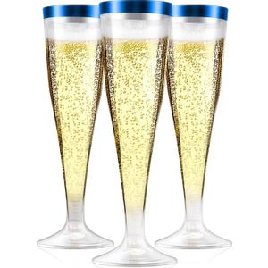 100 Pack Plastic Champagne Flutes, 4.5 oz Disposable Champagne Glass, Clear Plastic Cups, Toasting Glasses for Wedding, Party, Birthday, Cocktail Cups(Blue)