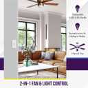 ENERLITES 3 Speed Ceiling Fan Control and LED Dimmer Light Switch, 2.5A Single Pole Light Fan Switch, 300W Incandescent Load, No Neutral Wire Required, 17001-F3-W, White