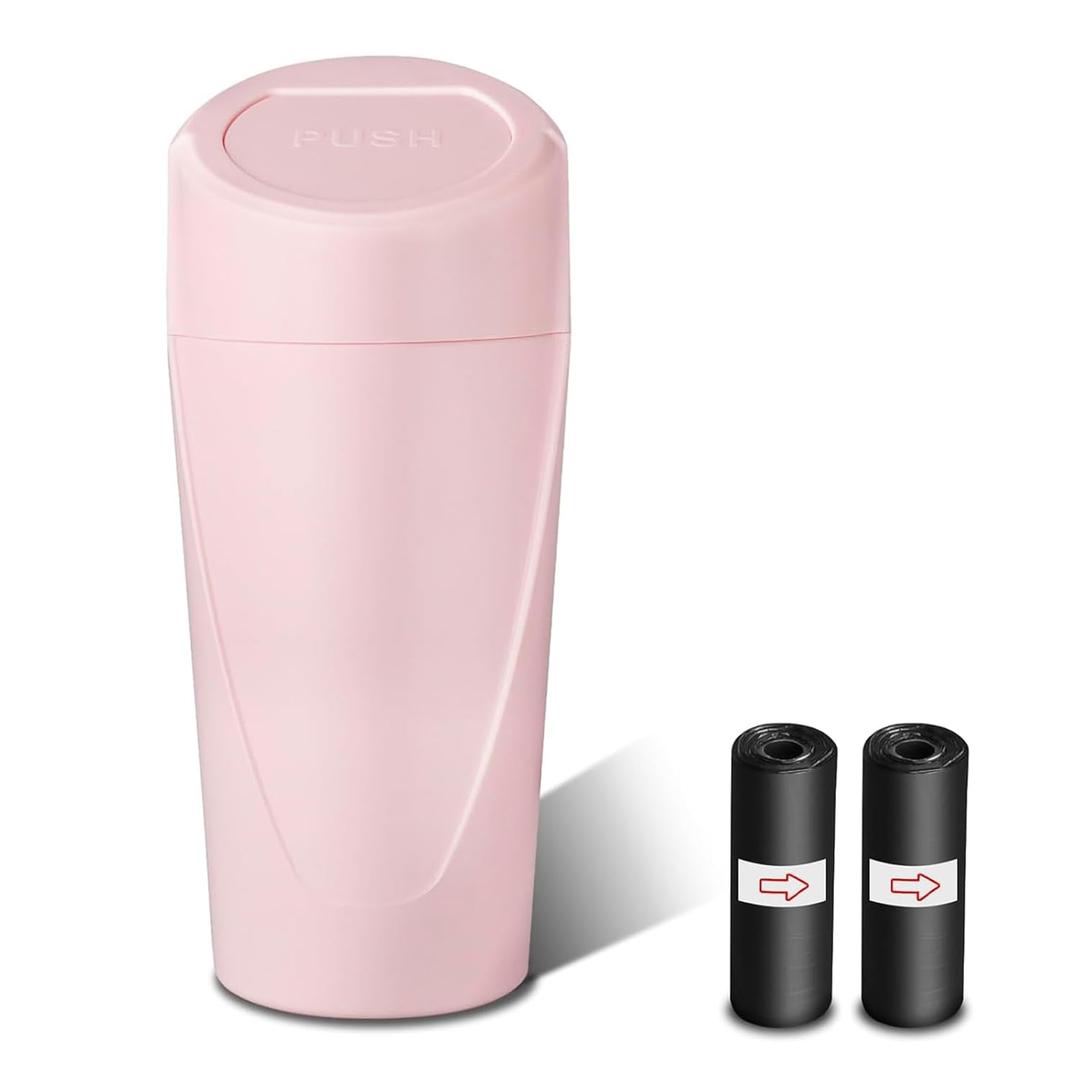 Car Trash Can with Lid, Leakproof Garbage Can with 40 Attached Trash Bags, Mini Essential Car Accessories for Interior for Car, SUV, Home, Office (Sakura Pink)