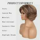 Jolelyne Short Ombre Blonde Highlight Pixie Cut Wig - Fluffy Light Brown Mix Honey Blonde Highlight Layered Natural Side Part Curly Wigs With Synthetic Hair