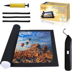 Jigsaw Puzzle Mat Roll Up - 2000 1500 500 Pieces Saver Large Puzzles Board for Adults Kids, Storage and Transport Premium Pump Puzzle Glue Felt Mat Inflatable Tube Cover Keeper Pad Holder Organizer (Black)