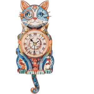 3D Wooden Puzzles for Adults Cat Clock - Model Building Kit Clock Puzzle Creative Craft Gift Home Deco for DIY Enthusiasts, Brain Teaser Building Set Birthday Gifts