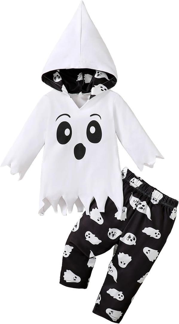 Baby Boy Girl Unisex Ghost Halloween Outfit - Infant's 1st Halloween Clothes (White)