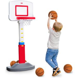 Fisher-Price Grow-to-Pro Basketball Hoop for Toddlers & Kids - Adjustable Height Indoor/Outdoor Play Set with Ball, 18 Months - 5 Year