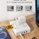 10Ft Extension Cord with Multiple Outlets, Flat Plug Surge Protector Power Strip 10 Ft Long Cord, 8 Outlets & 4 USB Ports (2 USB C), Desk Charging Station for Home Office, College Dorm Room Essentials