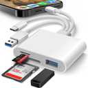 SD Card Reader for iPhone iPad Mac, Lightening & USB-C & USB-A 3 in 1 Memory SD Card Adapter, Support SD/ MicroSD/ USB OTG, High-Speed Trail Camera Card Viewer, Portable No App Plug & Play
