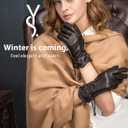 YISEVEN Women's Deerskin Leather Gloves Hand Sewn (8.0"/XL, Black Chain)