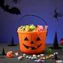 JOYIN 6PCS Halloween Trick or Treat Pumpkin Bucket, Jack O Lantern Candy Basket and Buckets for Trick or Treating, Orange Halloween Pails with Handle for Kids Party Favors Supplies Props