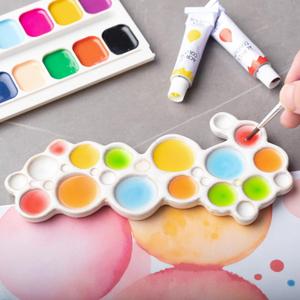 Ceramic Paint Palette - Portable Watercolor Trays for Artists | Easy-Clean Porcelain Mixing Palette with Thumb Stopper Unique Bubble Shape Design for Adult Kids and Travel Use