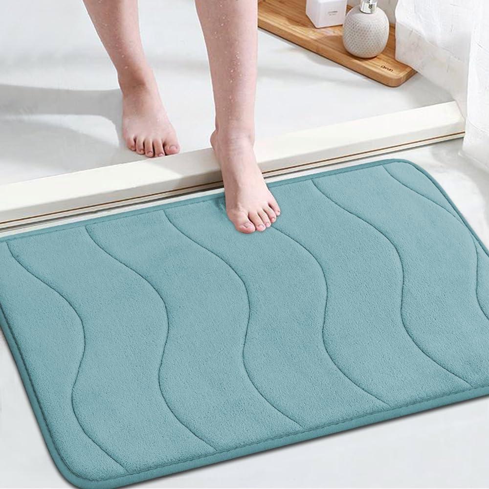 Flamingo P Memory Foam Bath Mat Bathroom Mats Rug Non-Slip Water Absorbent Shower Rugs, 24x17, Aqua Green