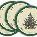 Artoid Mode Xmas Pine Round Winter Placemats Set of 4, 14 Inch Round Christmas Table Mats for Table Runner Party Kitchen Dining Decoration (Green)