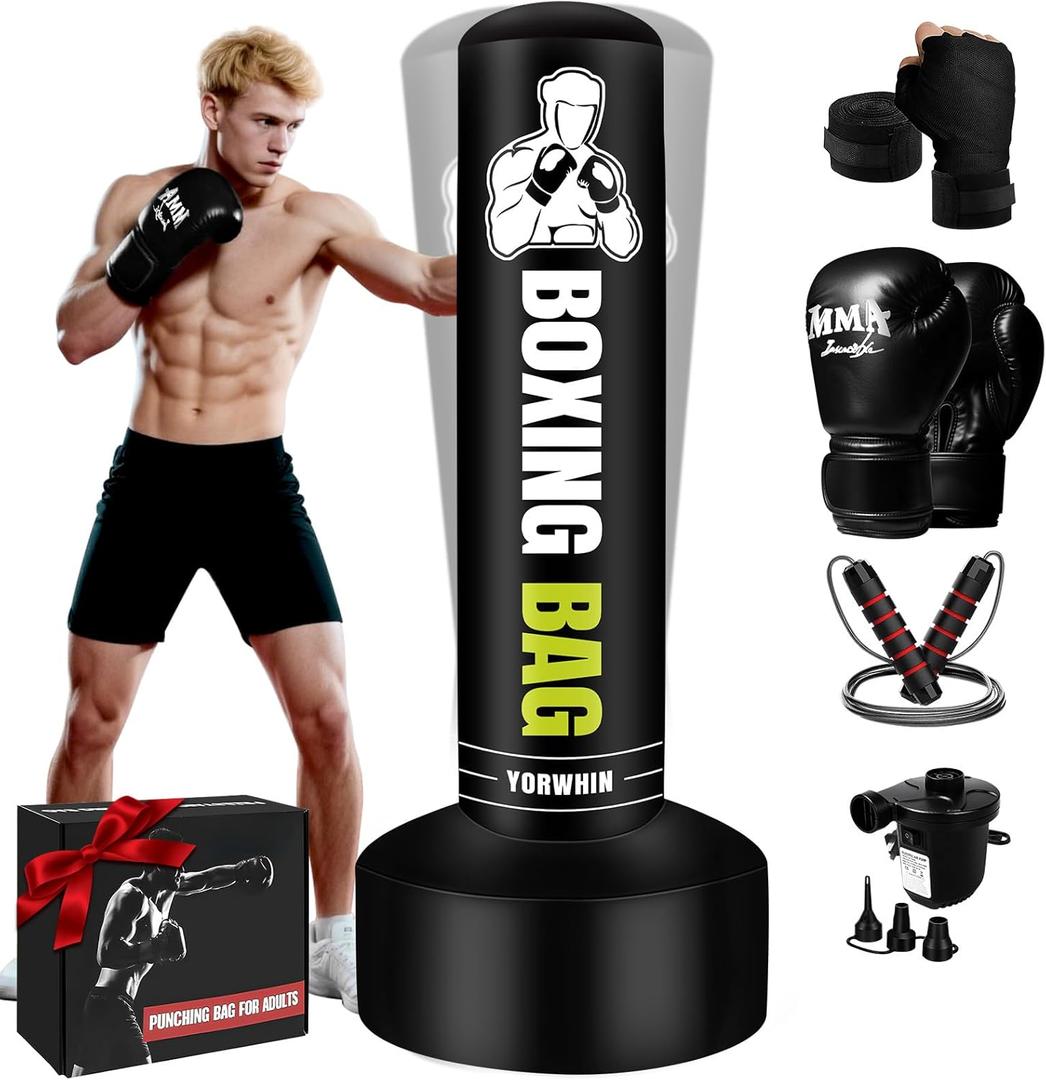 Freestanding Punching Bag for Adults Teens, 70'' Heavy Boxing Bag with Stand with Gloves, Pump and Jump Rope, Women Men Standing Kickboxing Bag for MMA Training Muay Thai Fitness Karate Home Gym