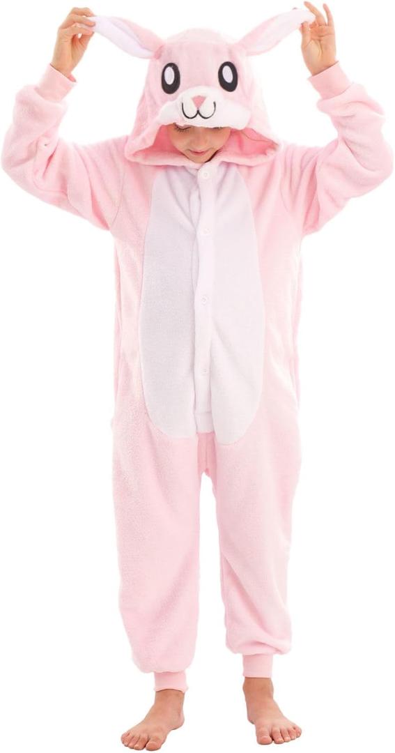 Animal Onesie Costume for Kids Halloween Costumes for Girls Boys Cosplay Outfit (M(for height=4'10"-5'2"), Pink Bunny)