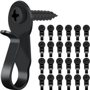 DINGEE 24 Pack Christmas Light Clips Hooks,Light Hooks for Outdoor String,Christmas Light Hangers Hook Screws for Hanging Hholiday,Black Small Screw Hook for Patio Light,Plants,Wind Chimes