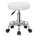 KKTONER PU Leather Round Rolling Stool with Foot Rest Swivel Height Adjustment Spa Drafting Salon Tattoo Work Office Massage Stools Task Chair White Small (White)