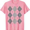 Preppy Plaid Argyle Stylish & Fun Faux Sweater Design T-Shirt, Pink