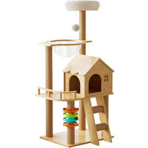 Cat Tree, Wood Cat Tree Tower for Indoor Cats, 47.3" Modern Cat Tower with Sisal-Covered Scratching Posts and Top PerchCat Condo with Acrylic Hammock for Small Large Cats (B66) Cat Tree, Wood Cat Tree Tower for Indoor Cats, 47.3" Modern Cat Tower with Sisal-Covered Scratching Posts and Top PerchCat Condo with Acrylic Hammock for Small Large Cats (B66)