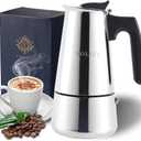 YOLIFE Mini Stovetop Espresso Maker, Induction Small Moka Pot for Italian Coffee, Cappuccino and Latte, Stainless Steel,4 Espresso Cup (1 Cup= 50ml) (200ml / 7oz)