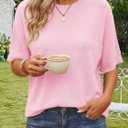 Saodimallsu Womens Short Batwing Sleeve Sweaters Oversized Crew Neck Casual Basic Knit Pullover Tops Shirt (Pink)
