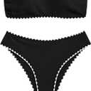 ZAFUL Women's High Cut Bandeau Bikini Set Strapless Solid Color 2 Pieces Bathing Suit Swimsuit (Large, 9-black)