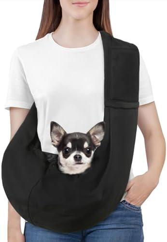 Pawaboo Small Dog Sling Carrier, Reversible Hands Free Dog Sling Carriers for Small Dogs and Cats, Puppy Slings Carrier with Safety Harness, Puppy Essentials, Black
