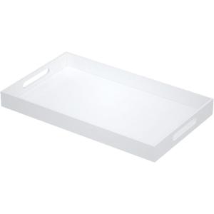 NIUBEE Acrylic Serving Tray 12x20 Inches -Spill Proof- White Decorative Tray Organiser for Ottoman Coffee Table Countertop with Handles