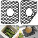 TOOVEM Kitchen Sink Mats, 2PCS Non-Slip Heat Resistant Silicone Sink Protector Mat, Folding Farmhouse Sink Mats, Center Drain, Black (2Pack-13.58"x11.6"-Center Drain)