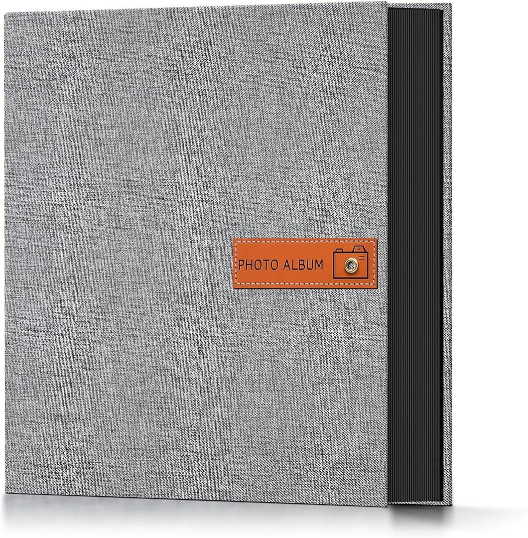 Popotop Photo Album 4x6 200 Pockets Photo with Label, Linen Hardcover Photo Albums for Wedding Gifts Baby Memory Travel Anniversary Brithday School, Picture Book with Horizontal & Vertical Photos (Gray)
