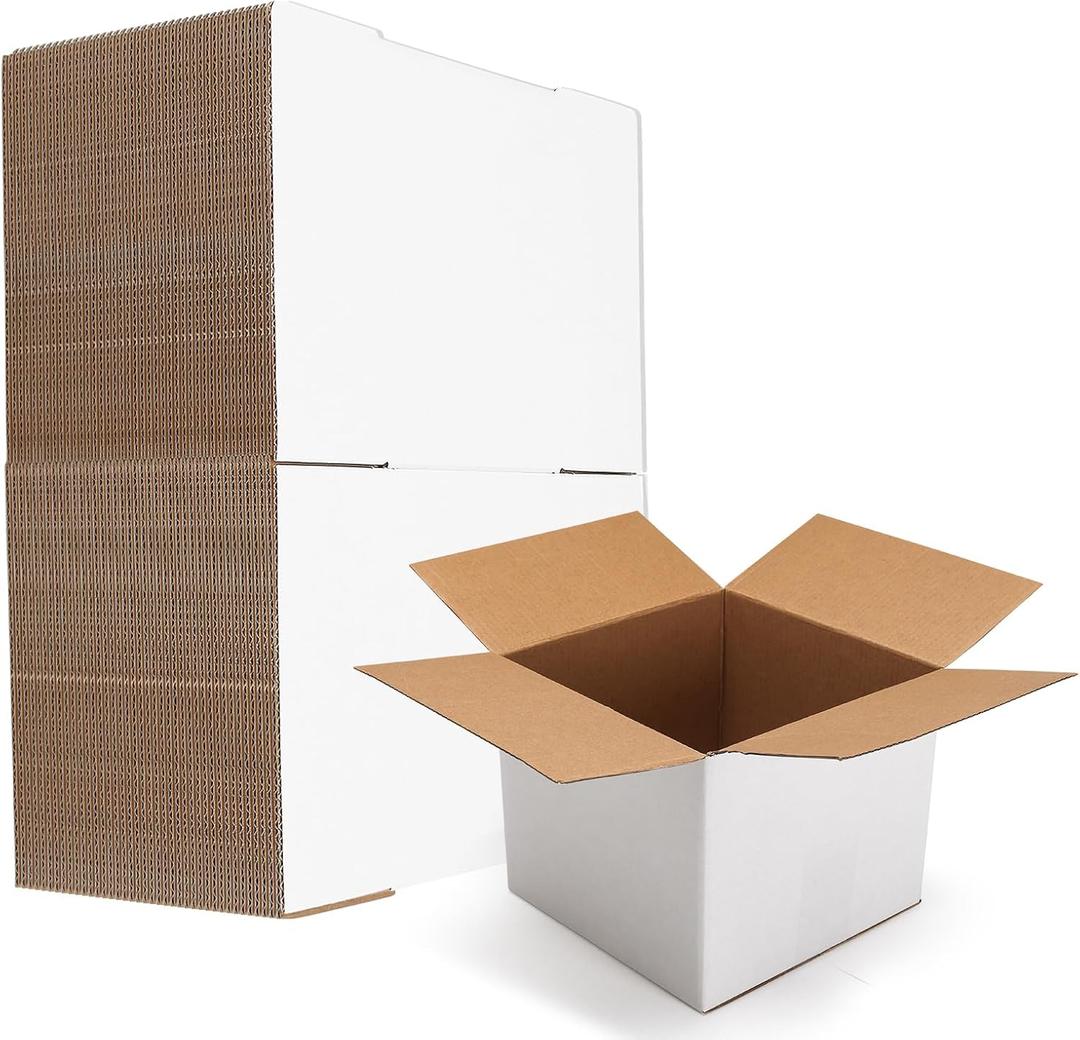 HORLIMER 40 Pack 5x5x5 Shipping Boxes, White Corrugated Cardboard Box for Mailing, Packaging, Small Business