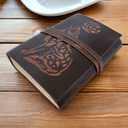 Wolf Embossed Handmade Soft Leather Journal Notebook Diary Grimoire, Daily Planner Organizer Book of Shadows, 240 Offwhite Unlined Recycled Handmade Pages Sketchbook 5x7 Inches