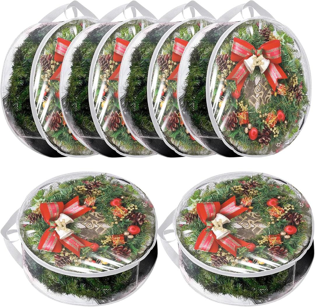 YAYODS 6 Pack Wreath Storage Container 30 Inch Wreath Storage Bag Heavy Duty Christmas Wreath Boxes with Clear Window for Xmas Holiday Seasonal Wreath Garland (White)