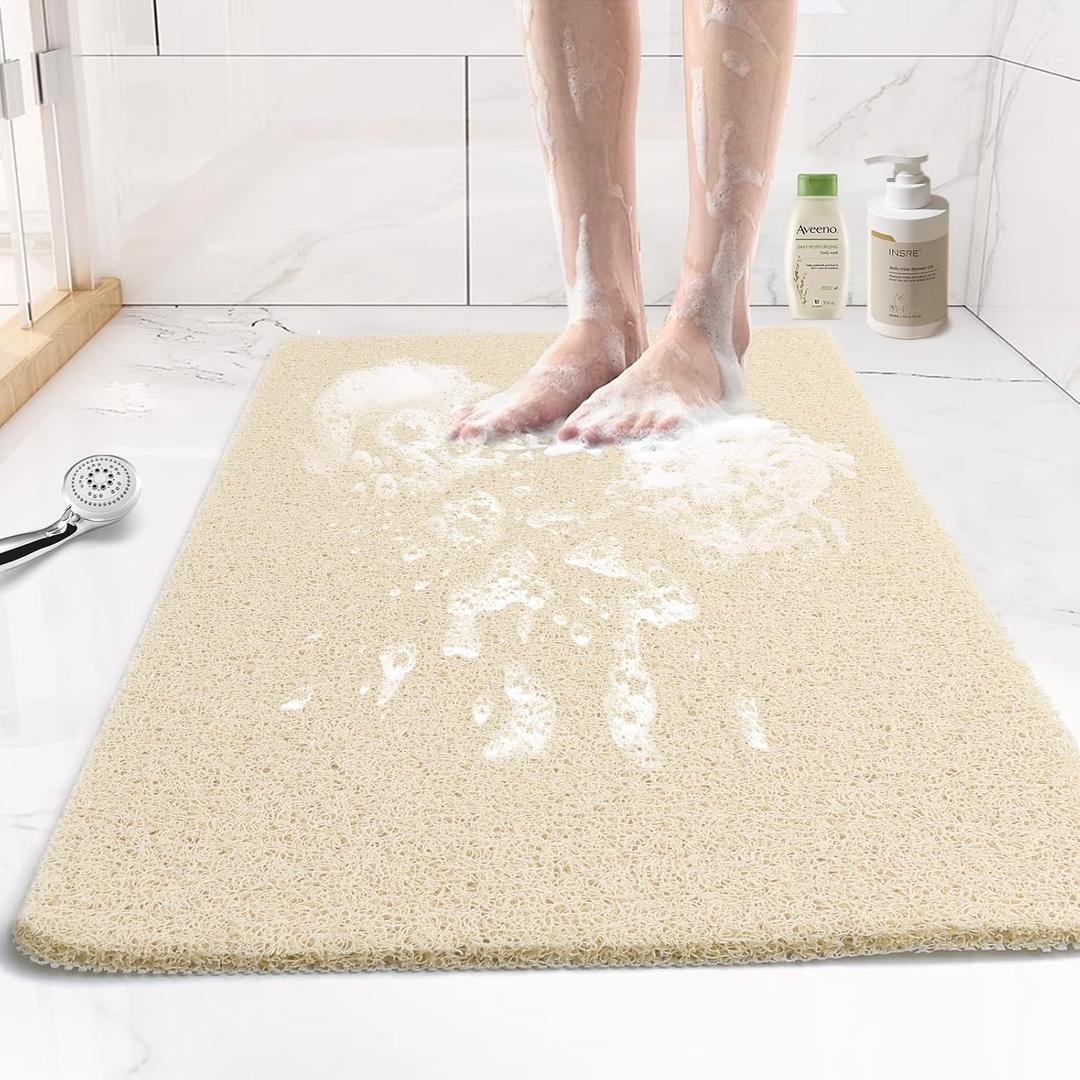 Joyhalo Anti Slip Shower Mats, 17'' x 24'' Non Slip Bath Mat for Inside Shower, Bath Tub Mats, PVC Loofah, Beige