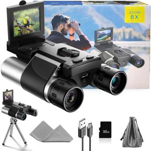 Digital Binoculars with Camera - 8X Digital Zoom, 2" LCD Display 40MP Camera 2.5K Videos Ideal for Concerts, Bird Watching, and Travel Adventures with 32GB SD Card