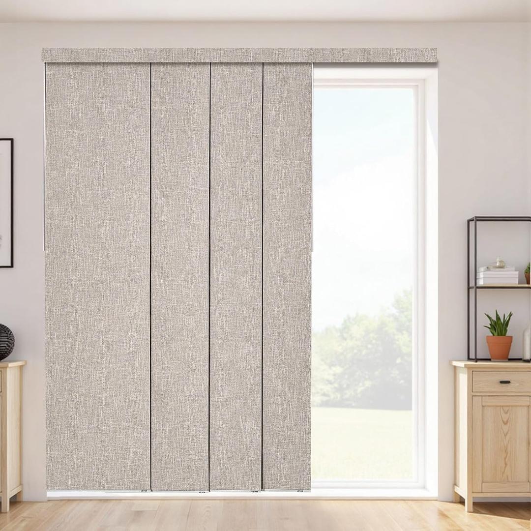 VEVOR Panel Track Blinds, Extendable Track from 45.8 in to 86 in W, Trimmable Panel Curtains Up to 96 in H, Vertical Blackout Panel Blinds for Sliding Doors, Patio Doors, Room Divider, Windows, Brown