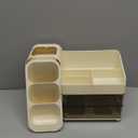 HBlife Makeup Organizer with Brush Holder for Vanity, Large Plastic Bathroom Countertop Organizer Skin Care Storage, Easy to Store Lipsticks, Nail Polishes, Perfumes, Eyeshadow Palettes, Beige