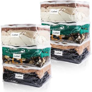 Clear Zippered Storage Bags Plastic Sweater Storage Bags with Zipper 6 Packs Clothing Organizer for Blankets Linen Sweater Bed Sheet Quilt Clothes Pillow (18 x 15 x 9 Inch) (White)