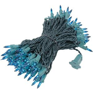 Novelty Lights 50 Feet 100 Bulbs Traditional Incandescent Mini Lights, Teal on Green Wire with 6" Spacing, Commercial Grade and UL Listed for Indoor/Outdoor Use, End-to-End Connectable